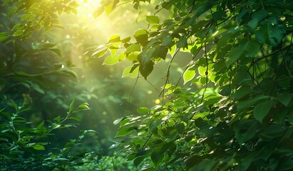 Obraz premium Sunlight filtering through tree leaves