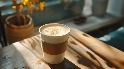 Indulge in the delightful combination of a steaming cup of freshly brewed coffee alongside a decadent slice of moist cake. Picture yourself savoring the rich aroma of the coffee, 