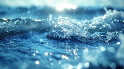 Water waves in sunlight on a blue clear water surface texture. Trendy abstract water background.
