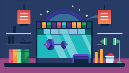 Obraz premium A fitness store offering a sensorysensitive workout hour where the usual loud music and bright lights are rep with softer music and dimmer lighting.. Vector illustration