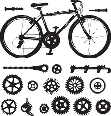Silhouettes gear wheels and bicycle black and white