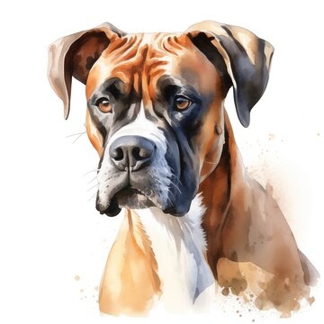 recommend clip art: Boxer. Boxer dog clipart. Watercolor illustration. Generative AI. Detailed illustration.