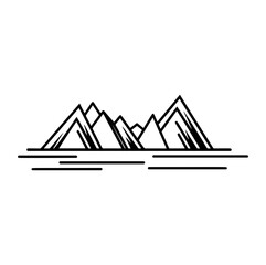 mountains sketch. Hand drawn vector illustration. Mountain travel, highlands range. Dot and line art. Rocky peaks. Landscape silhouette	