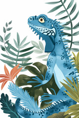 Iguana azul em aquarela no fundo branco - Poster Infantil