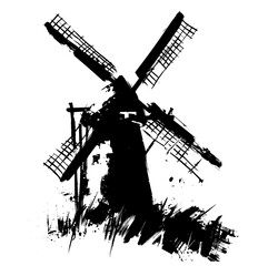 Windmill icon, wooden building of old rural wind mill in vector sketch style
