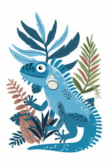 Iguana azul em aquarela no fundo branco - Poster Infantil