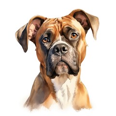 Boxer. Boxer dog clipart. Watercolor illustration. Generative AI. Detailed illustration.