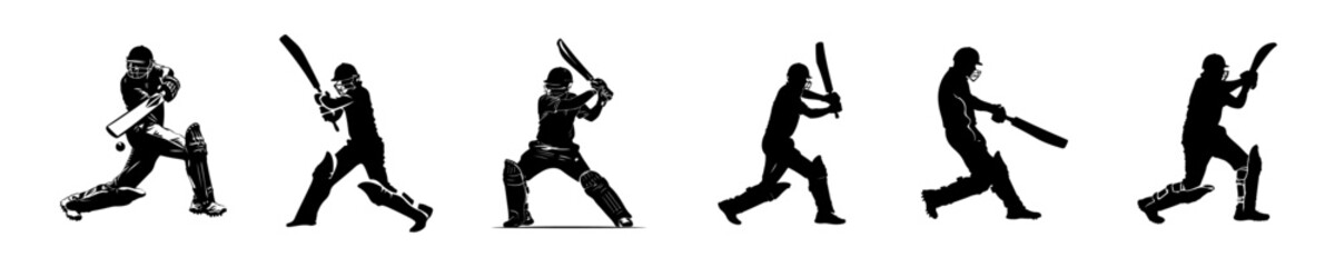 Cricket Player Action Poses Vector Set