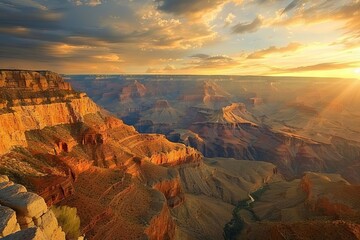 majestic grand canyon bathed in golden light at sunset landscape photo