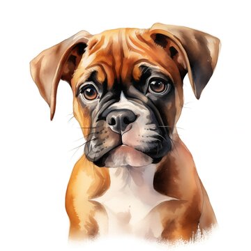 recommend clip art: Boxer dog. Puppy dog. German boxer dog clipart. Watercolor illustration. Generative AI. Detailed illustration.