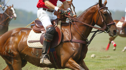 close-up of  professional polo male player on Horse, Polo game