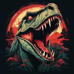 Angry tyrannosaurus rex in the forest, vector illustration.