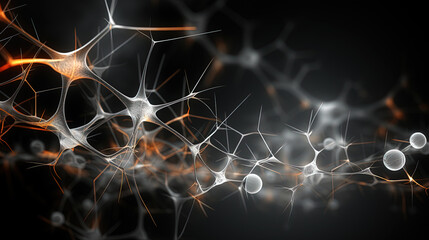 Naklejka premium Black and White Image of a Neuron Cells On a Blurry Background