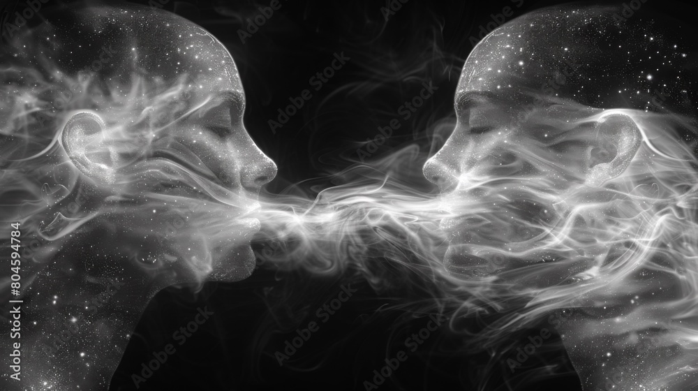 Canvas Prints Two people kissing each other with smoke coming out of their mouths, AI