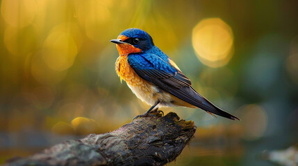 Enhanced by HD technology, a barn swallow's vibrant plumage shines in the morning light.