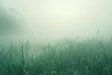 misty fog in grass field at morning ethereal landscape atmospheric nature scene