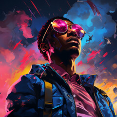 Fashion portrait of a handsome young man in sunglasses. Vector illustration.
