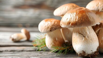 Exploring Boletus Edulis Mushroom Foraging Recipes and Edible Fungi in Forests. Concept Mushroom Foraging, Boletus Edulis, Edible Fungi, Forest Exploration, Recipe Ideas