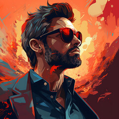 Fashion portrait of a handsome young man in sunglasses. Vector illustration.