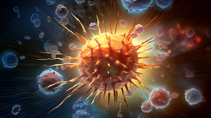 A close up of a virus,Cancer Cell Attacking the Body Understanding Disease Progression and Medical Research