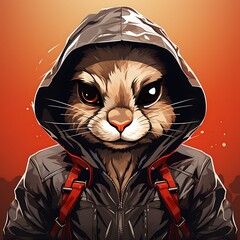Cat in a hooded jacket with a hood. Vector illustration.