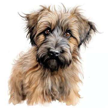 recommend clip art: Briard dog. Puppy dog. Berger de Brie clipart. Watercolor illustration. Generative AI. Detailed illustration.