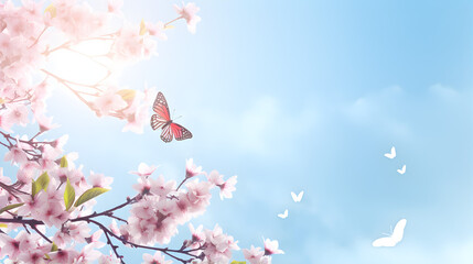 HD cherry blossom flowers wallpapers, butterflies in the sky