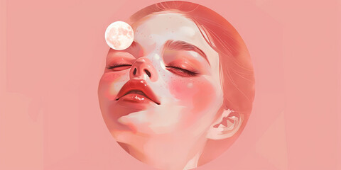 Embarrassment (Pink): A flushed, blushing face represented by a circle with rosy cheeks. - obrazy, fototapety, plakaty