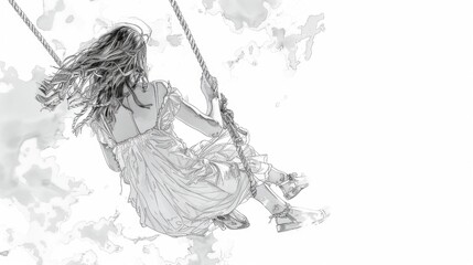 A drawing of a woman enjoying a swing. Suitable for various design projects
