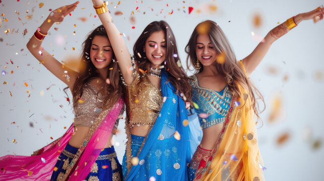 Young indian women group dancing and enjoying