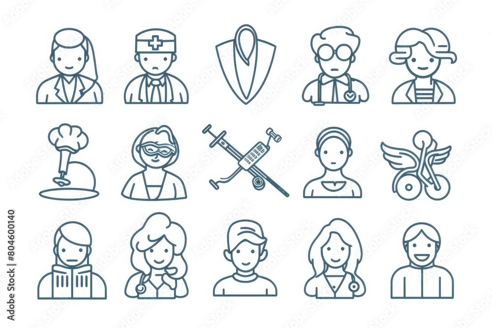 Poster A set of line icons featuring people with various professions. Ideal for use in presentations or infographics