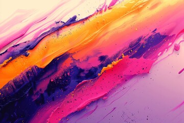 An abstract masterpiece in Radiant Yellow, Living Coral, and Purple hues, with elements of negative space and minimalism for a soothing desktop wallpaper.