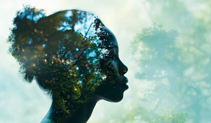 Woman silhouette with trees background