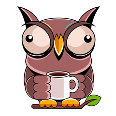 Cute owl cartoon vector bird character. Hand drawn vector illustration for t-shirt print design, greeting card.