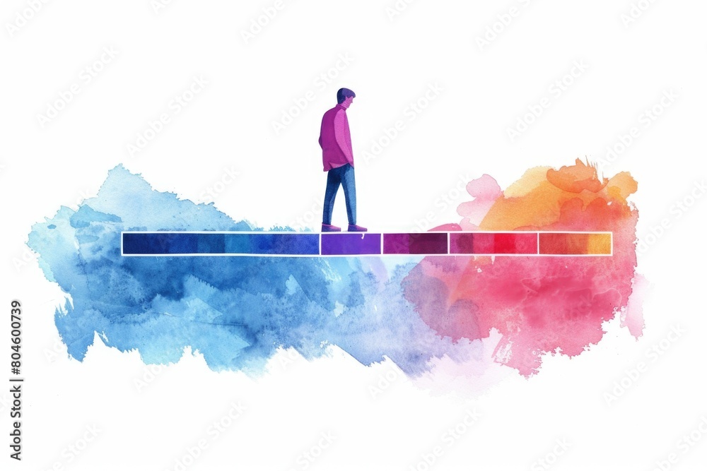 Poster a man standing on a ledge with a laptop. suitable for technology concepts
