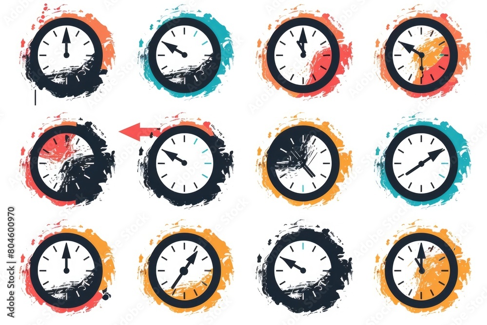 Leinwandbilder set of nine different clock faces in various colors. suitable for time management concepts
