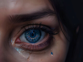 "Close-Up of a Woman's Eye Shedding a Tear &ndash; Emotional Expression and Vulnerability"