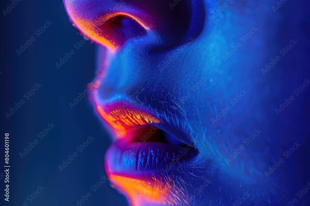 Poster close up portrait with neon light, suitable for modern concepts