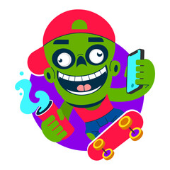 Illustration of a male zombie with a worm coming out of his