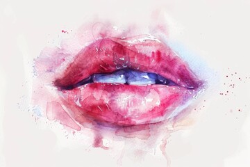 Detailed watercolor painting of woman's lips, perfect for beauty or fashion design projects