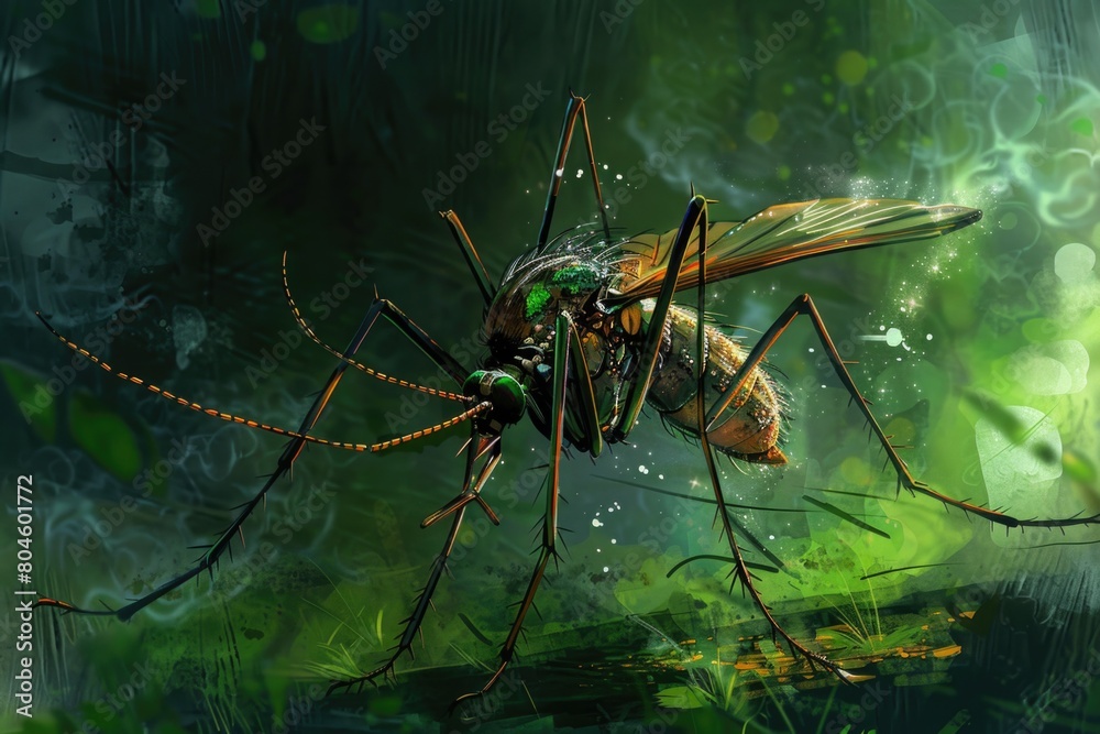Poster a mosquito perched on a tree branch. suitable for nature and wildlife concepts