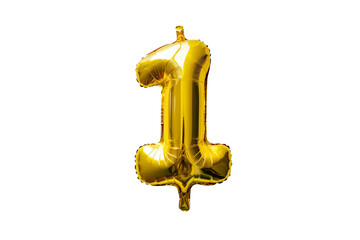 isolated golden balloon number 1 for celebration on transparent background. balloon in the shape of...