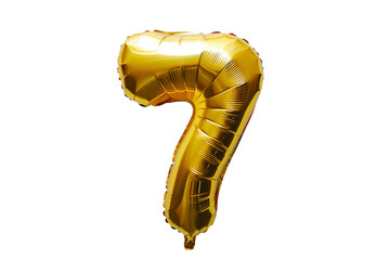 isolated golden balloon number 7 for celebration on transparent background. balloon in the shape of the number seven