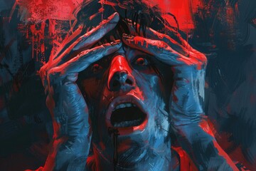 A man in distress holding his head in hands, suitable for mental health or stress concept