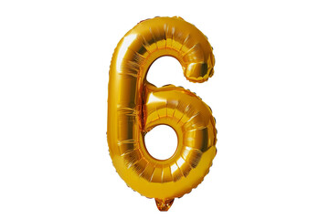 isolated golden balloon number 6 for celebration on transparent background. balloon in the shape of...