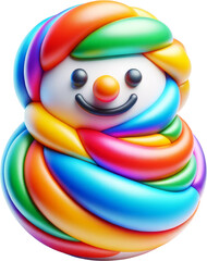 A cute snowman made of rainbow-colored snow