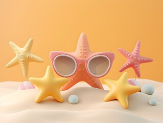 3d illustration of starfish wearing beach glasses