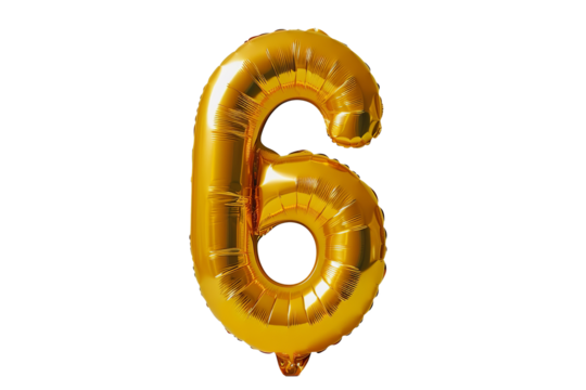 isolated golden balloon number 6 for celebration on transparent background. balloon in the shape of the number six