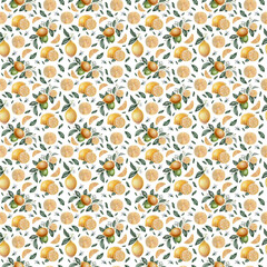 Sunny, yellow lemon seamless pattern. Hand painted watercolor texture for scrapbooking, fabric and wall design. 