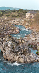 The Tormes River with a lot of flow from the Congosto Bridge in Salamanca, Spain